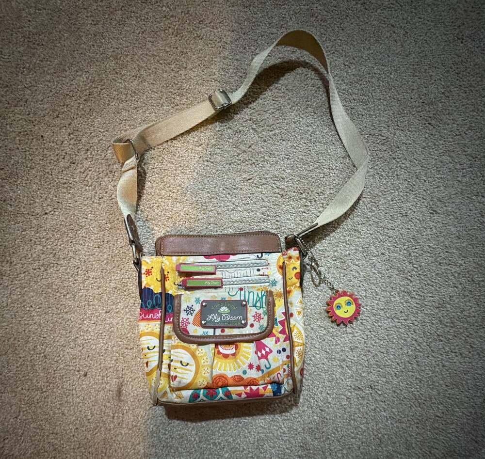 Lily Bloom Sun and Rain Print Crossbody Shoulder Bag with Sun Charm